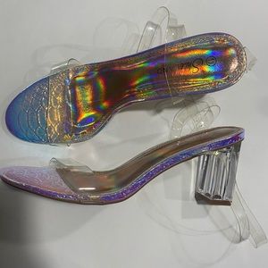 Transparent Strap Rainbow Heels
